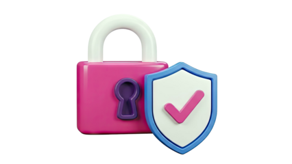 Pink Lock and Shield with Checkmark Icon