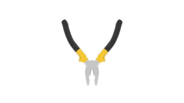 Combination plier tool animation on white background.