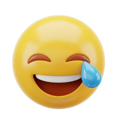 Fototapeta premium Laughing emoji with tear isolated on transparent background