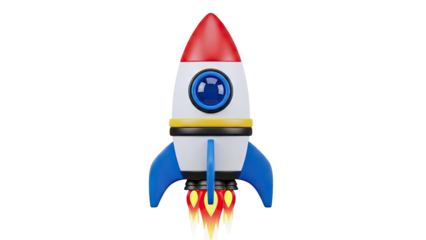 Cartoon Rocket Ship Launching with Flames