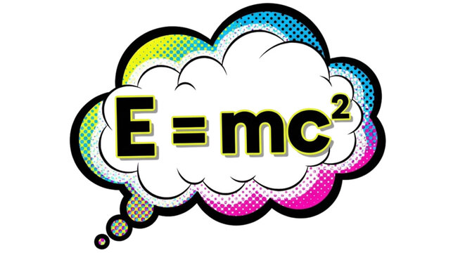 Thought bubble with E=mc&sup2; equation in retro comic style  