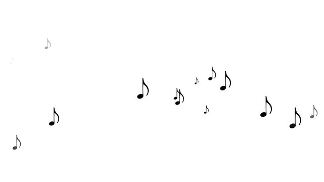 Musical notes flying animation on solid background for alpha transparent. sound music and song concept. 