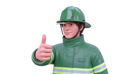 Firefighter in Green Uniform Giving Thumbs Up