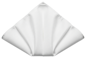 White cloth napkin folded in decorative fan shape for dining on a transparent background