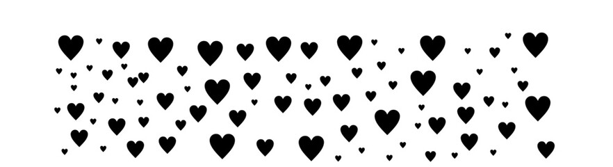 Scattered Black Heart confetti isolated on transparent background.