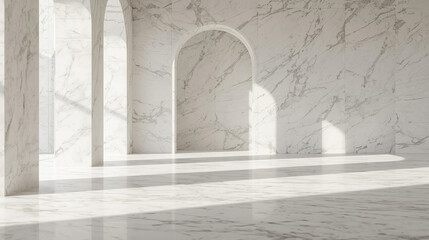 Minimalist white marble mosque architecture with large copy space background
