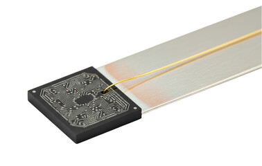 Flexible flat ribbon cable with electronic circuit board connector on a transparent background