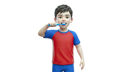 Cartoon boy brushing teeth with blue toothbrush