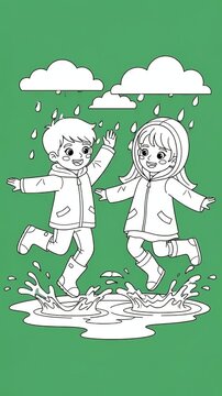 Children In Raincoats Enjoying Rainy Weather