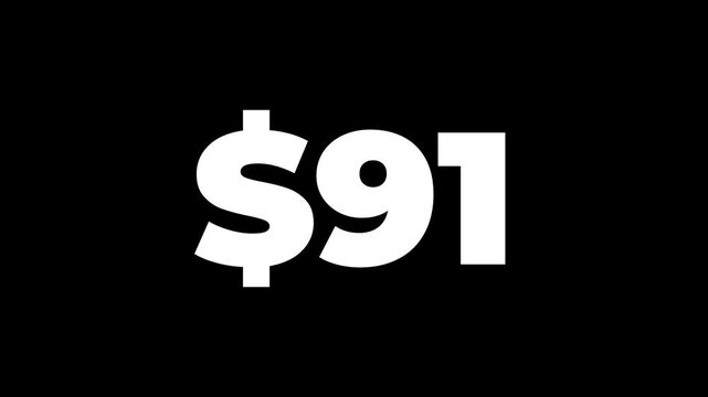 Dollar count 0 to 200 text icon animation.Numbers of dollar money currency counting text icon.