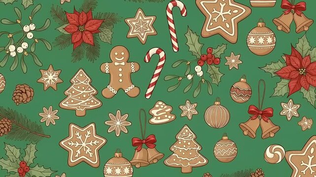 Christmas Cookies Gingerbread Snowflakes Poinsettia Bells Festive Pattern