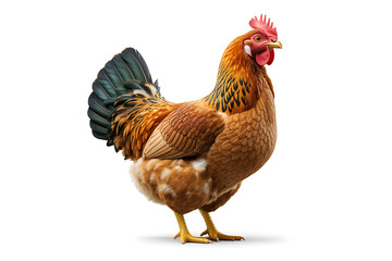 Fototapeta premium Majestic rooster standing proudly with vibrant feathers on white background