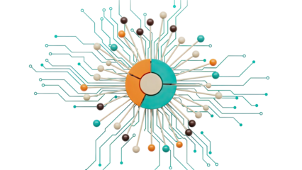 Abstract Network with Pie Chart and Spheres