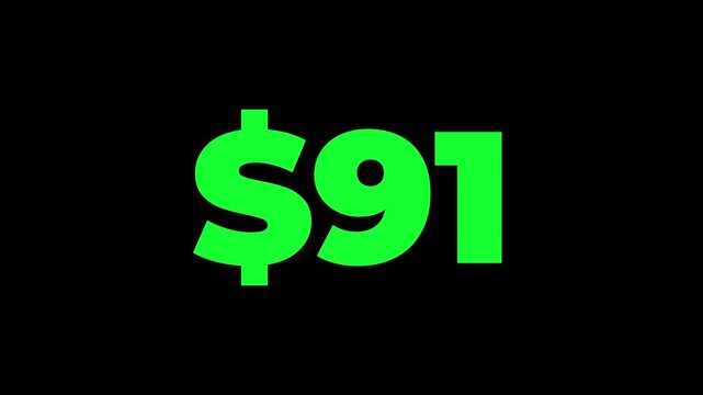 Dollar count 0 to 200 text icon animation.Numbers of dollar money currency counting text icon.