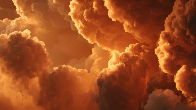 Dramatic Orange Clouds Illuminated by Sunset or Sunrise Light