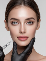 Young woman receiving beauty injection from professional in clinic  