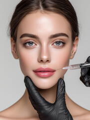 Young woman receiving aesthetic treatment for lip enhancement  