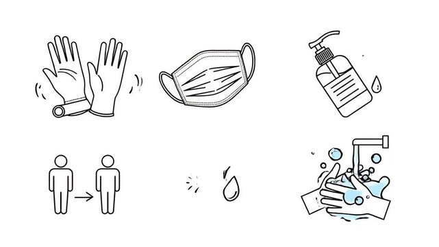 Covid Protection Icons Gloves Mask Sanitizer Social Distance Hand Washing