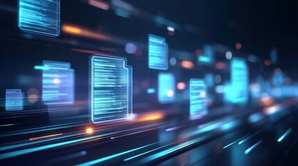 Digital Data Background Featuring Abstract Floating Files with Light Effects in a Futuristic Style