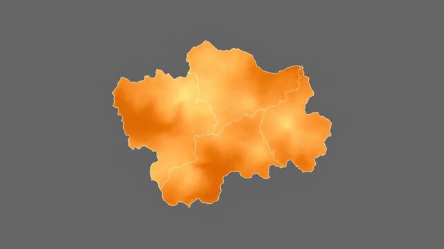 The video depicts a geographic map outline filling rapidly, transforming into an intensifying heat visualization, progressing from faint yellow to vibrant orange and finally deep brown, showcasing in