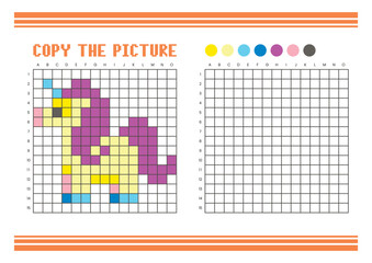 Copy the picture grid drawing worksheet for kids. Pixel art fantasy pony © Adpragus