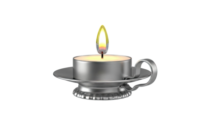 Lit Candle in a Silver Candlestick Holder