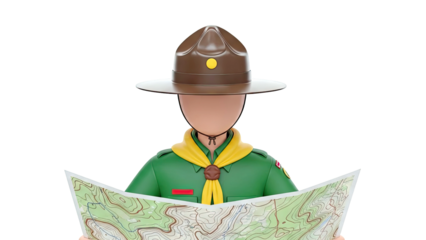 3D Scout Character Reading a Topographic Map