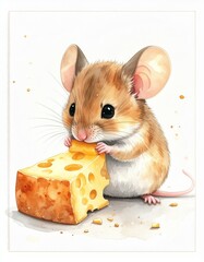 Lenormand Card &ldquo;Mice&rdquo; &ndash; Watercolor Card Illustration of a Mouse Biting Cheese
ルノルマンカード「ネズミ」チーズにかじりつくネズミの水彩画カードイラスト