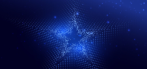 Star dotted blue glowing on dark background. Celebration futuristic concept.