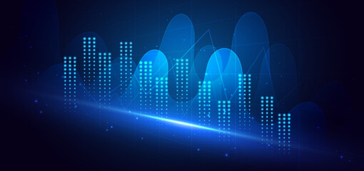 Finance graph growth investment background. Technology digital business money concept.