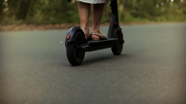 Woman Riding an Electric Scooter .Modern Micro-Mobility 