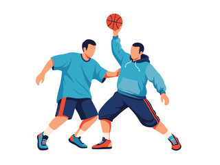 Obraz premium Flat vector illustration of two basketball players in action