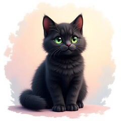 Obraz premium Black cat portrait isolated on white and blue background looking cute and adorable
