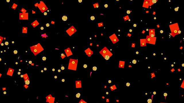 alpha Gold coins and red envelopes rain down(After Effects production)