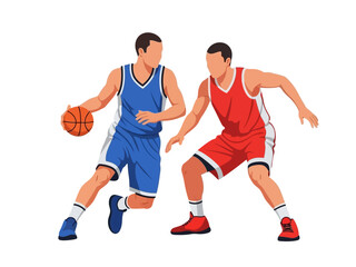 Flat vector illustration of two basketball players in action