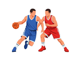 Flat vector illustration of two basketball players in action