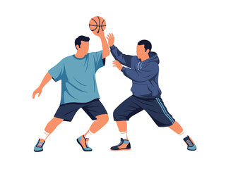 Obraz premium Flat vector illustration of two basketball players in action