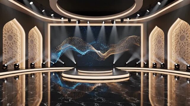 Luxury Cinematic 4K Seamless Loop Abstract Virtual Islamic Studio Background Stage for Ramadhan and Eid Celebrations