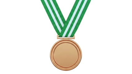 Bronze medal with green and white striped ribbon