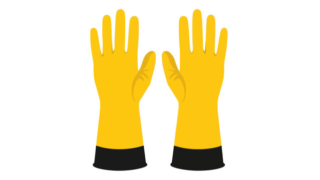Two yellow gloves with black cuffs open