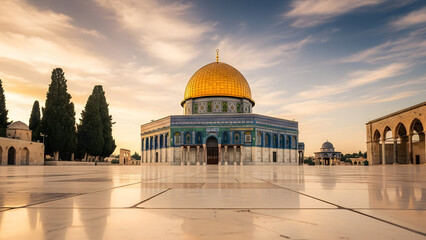 Obraz premium Dome of the rock in jerusalem with a golden dome and blue tiles