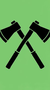 Crossed Black Axe Icons on Light Green Background Motion Graphic