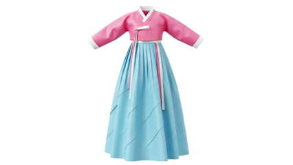 Pink and Blue Hanbok with Ribbon Detail