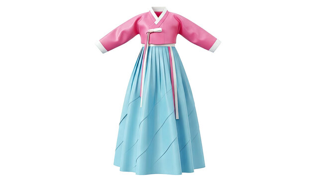 Pink and Blue Hanbok with Ribbon Detail