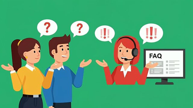 Customer Service FAQ Explainer Video With Question Marks and Exclamation Points