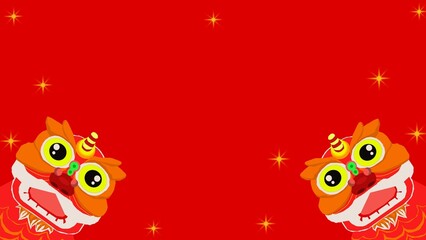 Naklejka premium two chinese lion dance heads with starry red background