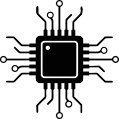 Microchip Icon Vector. CPU Processor and Electronic Circuit Symbol.