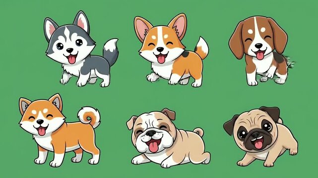 Cute Pixel Art Dogs Cartoon Characters Diverse Breeds Fun Animation