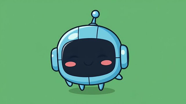 Cute Blue Robot Mascot Animation Cute Eyes Blush Green Background