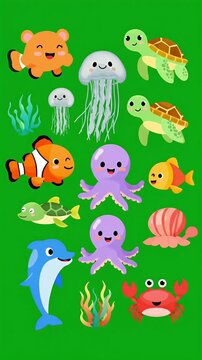 Cute Pixel Art Jellyfish Family Floats Ocean Background Animation Loop